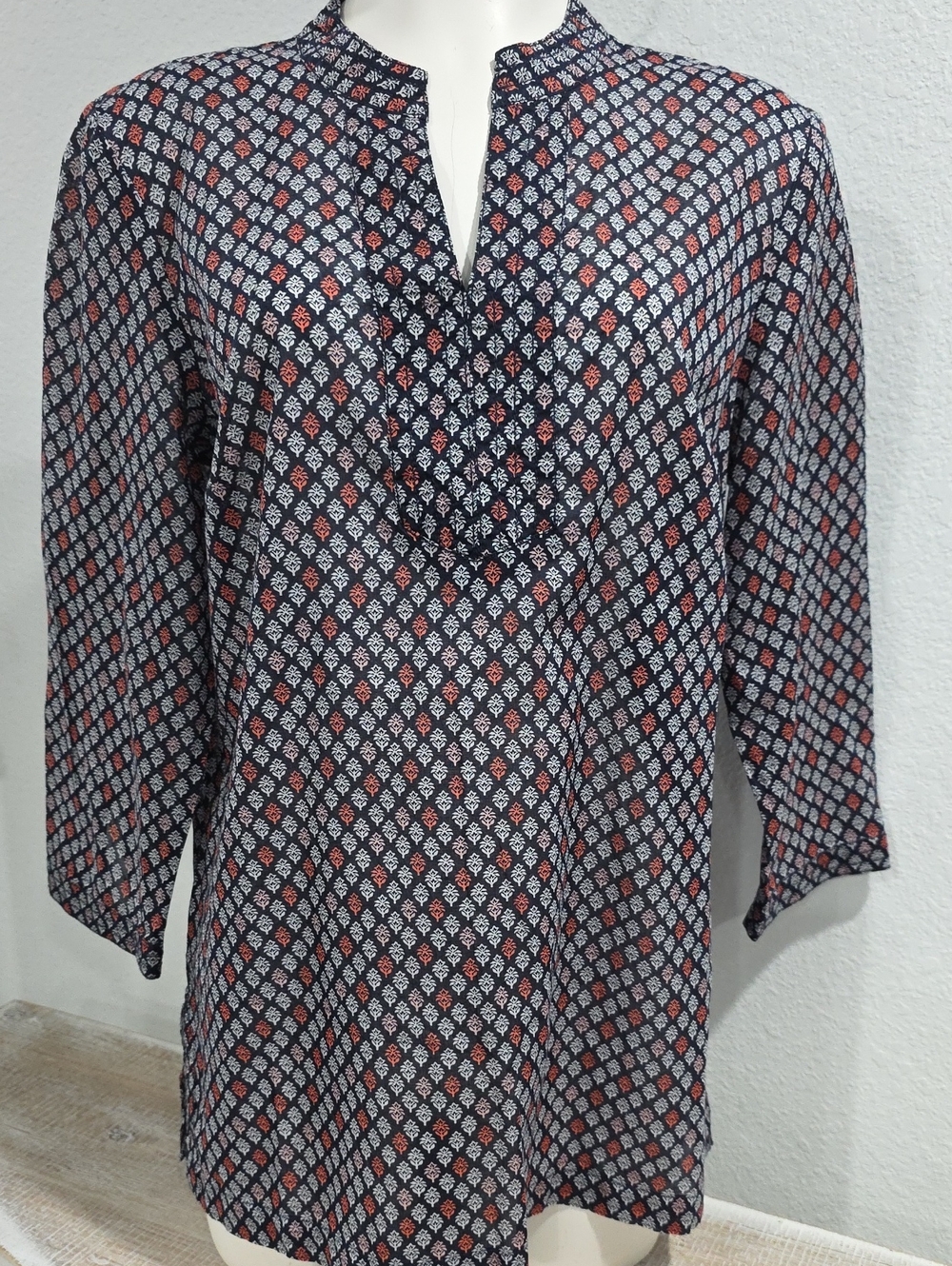 Talbots Womens Navy Geometric Split-Neck Tunic